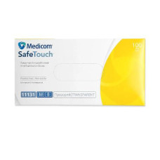 Перчатки виниловые не опудренные М (100 шт) прозрачные SafeTouch MEDICOM