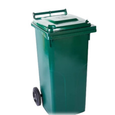 Контейнер для мусора уличный на колесах с крышкой, зеленый, пласт. 120 л,169097