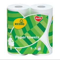 Полотенца бумажные целлюлозные рулон 2-х слойн. (225мм*185/8,3м-45отр) на гильзе белые (2-х шт) ТМ "Ecolo"