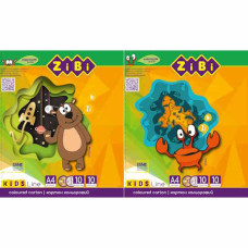 Картон кольоровий,  А4, 10 аркушів (8 стандарт. кол.+золото і срібрло) ZB.1958