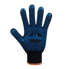 Перчатки трикотажные, с ПВХ 7-й класс, размер 10  (пять нитей), черные "Seven"