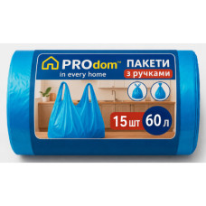 Пакети для смiття Продом 60х15 з Ручками, сині