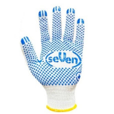Перчатки трикотажные, с ПВХ 7-й класс, размер 10  (три нити), белые, "Seven"