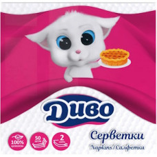 Серветки паперові двушарові Диво, білі, 50шт, 33х33см,