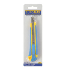 Нож канцелярский (9мм) прорезиненный корпус  металлические направляющие BM.4601