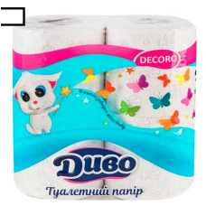 Туалетная бумага, целлюлозная, белая (95мм*110мм) 130 отрывов "Диво" Decoro (4шт)
